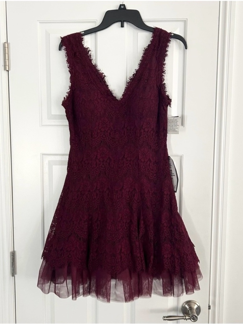 NWT Betsy & Adam Sz 6 Burgundy Lace A-line Mini Dress